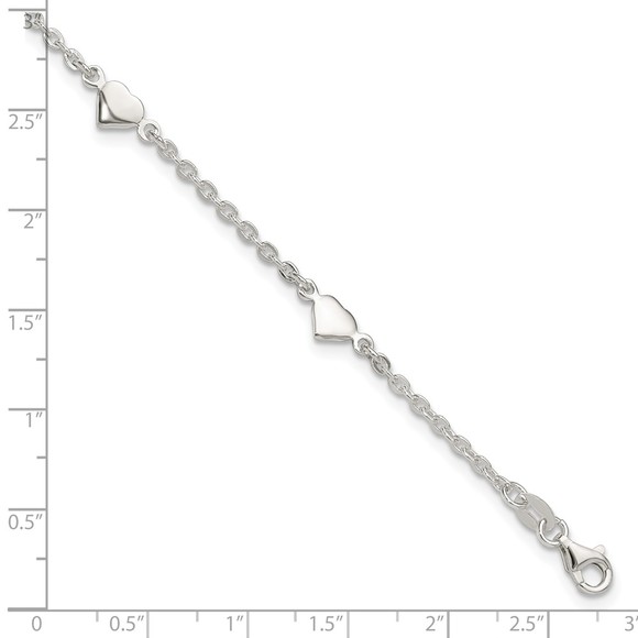 925 Sterling Silver 9" Polished Heart Charm + 1" ext. Summer Fine Jewelry Anklet - Picture 4 of 7